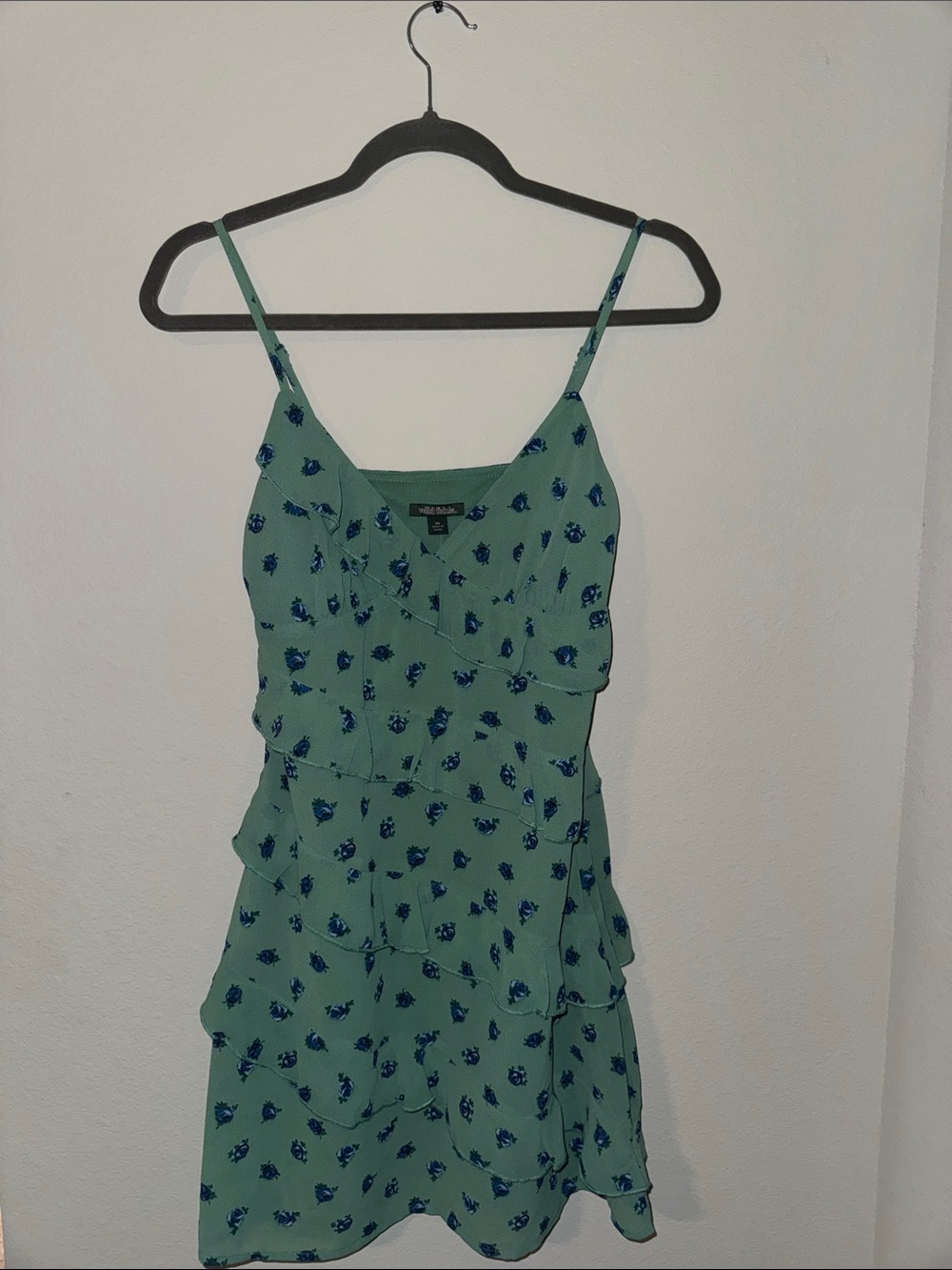 wild fable Mint Green Mini Dress with Blue Floral Print